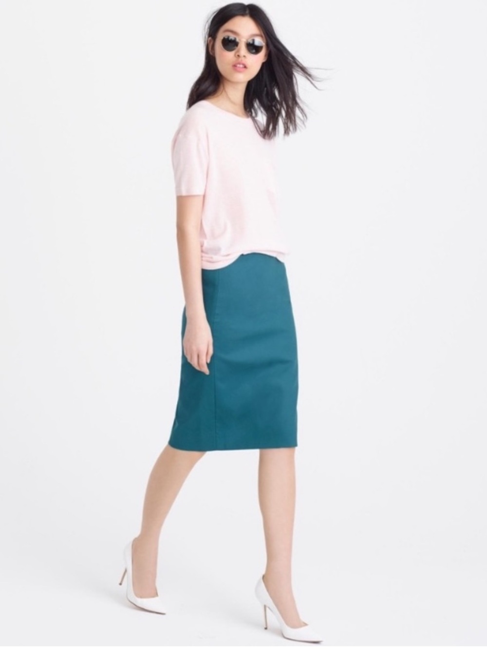 J. Crew Sz 2 Teal Green 100% Double Surge Wool Knee Length No 2 Pencil Skirt